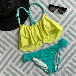 VS Pink Yellow & Teal Flounce Bikini Set
